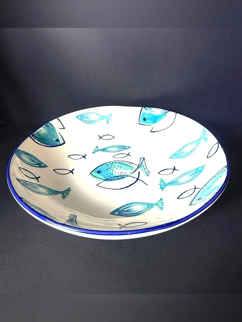 Papart Ceramic Fish Nautical Serving Pasta Bowl Hand painted 11 3/4 inch Jesus